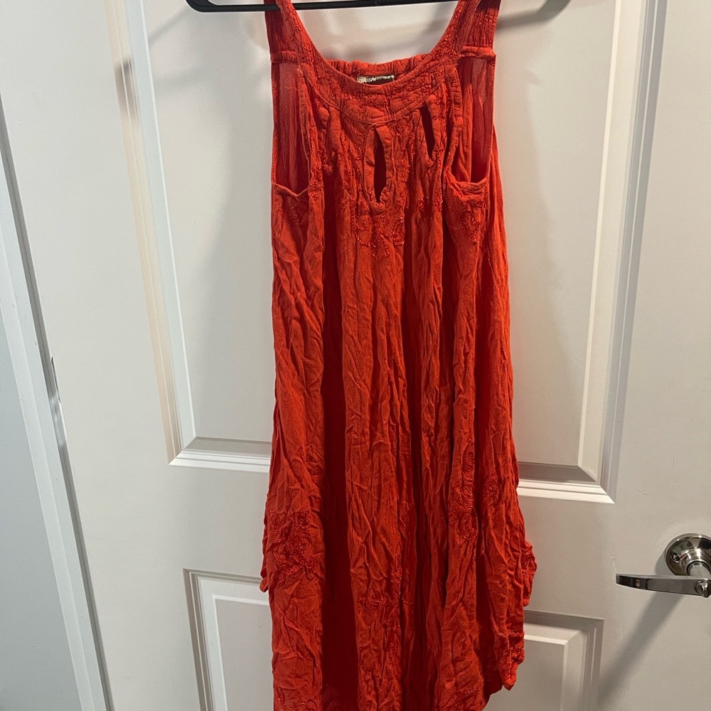 Pepper Bright Orange Sleeveless Dress with Gathered Neckline Have One Damaged